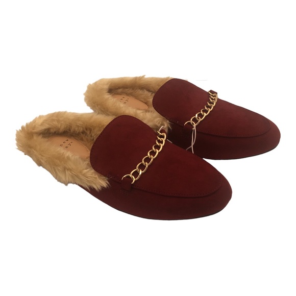 a new day Size 8.5 Women’s Rene Burgundy Flats Slide On Faux Suede & Fur Lining - Picture 2 of 11